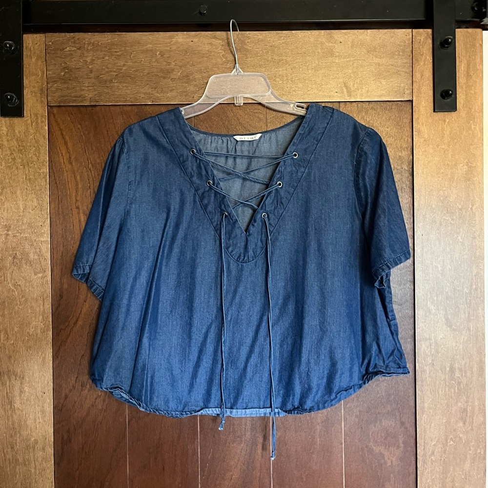 Denim Lace Up Shirt! EUC